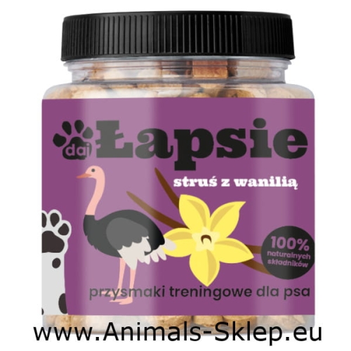 Happy Snacky Łapsie struś z wanilią 300g przysmak treningowy
