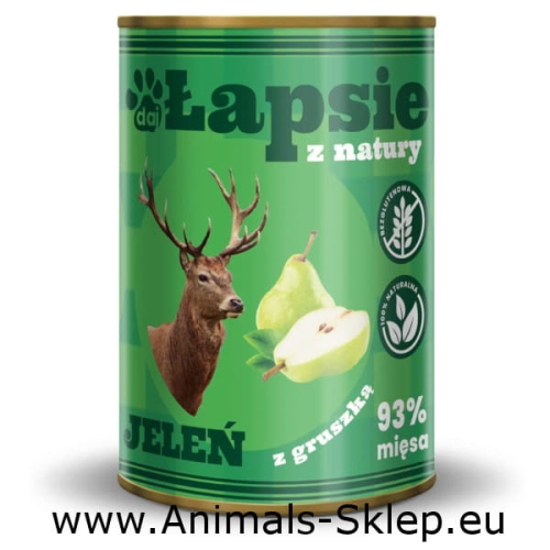 Happy Snacky Łapsie jeleń z gruszką puszka 400g
