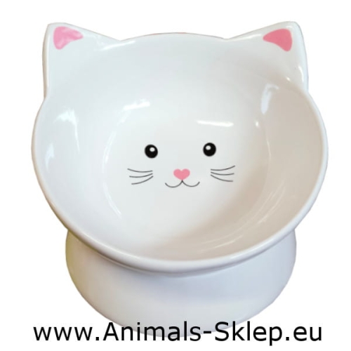 Yarro miska ceramiczna dla kota 13cm biały kot na podstawie