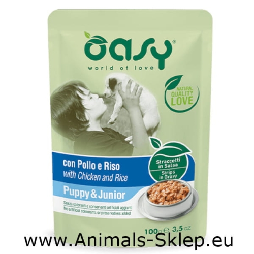 Oasy Stripsy w sosie puppy junior kurczak 100g