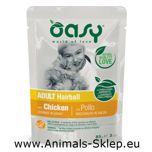 Oasy kawałki w sosie dla kota Adult hairball kurczak 85g