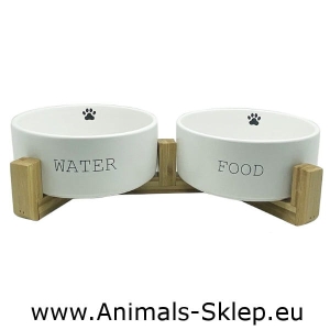 Yarro miski ceramiczne na drewnianym stojaku Food Water 2x 13,5cm