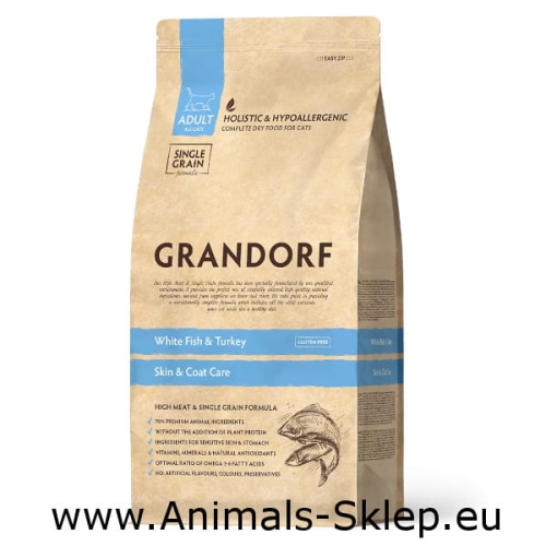Grandorf Cat White Fish Turkey Skin Coat Care 2kg - Biała ryba i Indyk