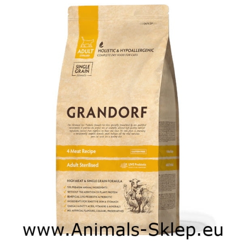 Grandorf Cat 4 meat Adult Sterilised 2kg - 4 mięsa dla kotów sterylizowanych
