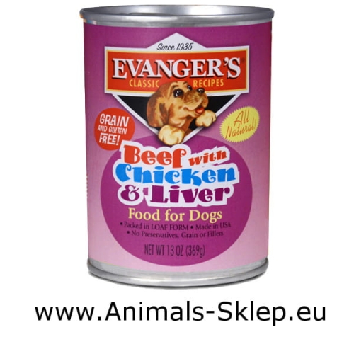 Evanger's Classic Beef Chicken Liver wołowina kurczak wątróbka 369g