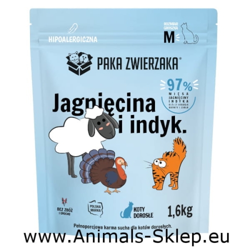 Paka Zwierzaka karma sucha dla kota jagnięcina z indykiem M 1,6kg