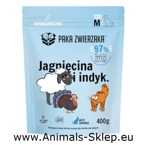 Paka Zwierzaka karma sucha dla kota jagnięcina z indykiem M 400g