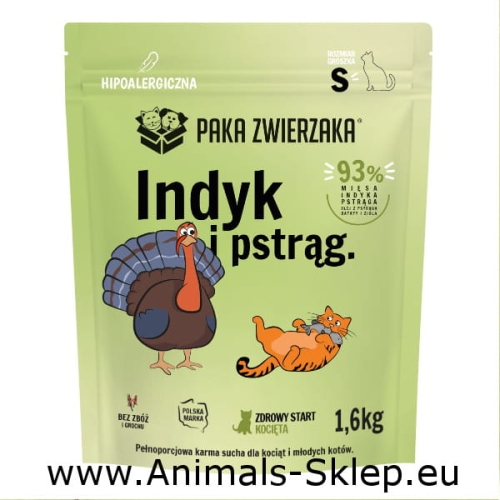 Paka Zwierzaka karma sucha dla kociąt indyk pstrąg S 1,6kg
