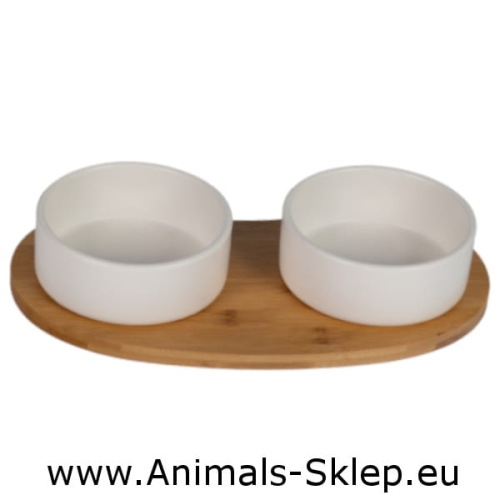 Yarro miski ceramiczne na drewnianej podstawce białe 2x 13cm