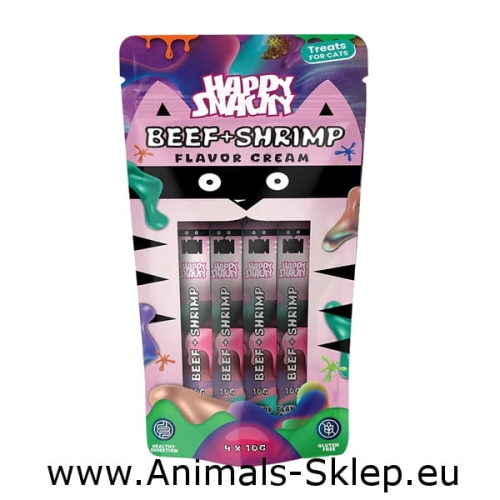 Happy Snacky przysmak w kremie o smaku wołowiny z krewetkami 4x10g
