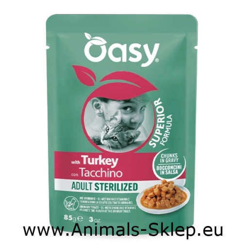 Oasy Superior kawałki w sosie dla kota Adult Sterilized indyk 85g