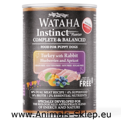 Wataha Instinct indyk z królikiem morelą i borówkami Puppy 400g