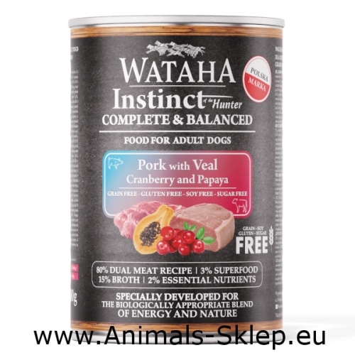Wataha Instinct wieprzowina z cielęciną papają i żurawiną 400g