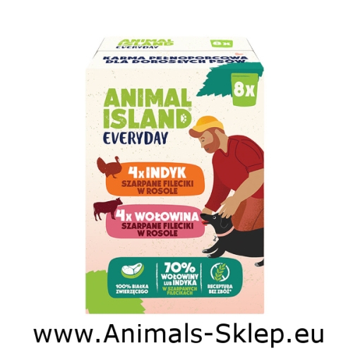Animal Island Everyday szarpane fileciki w rosole 8x 150g 4x indyk 4x wołowina