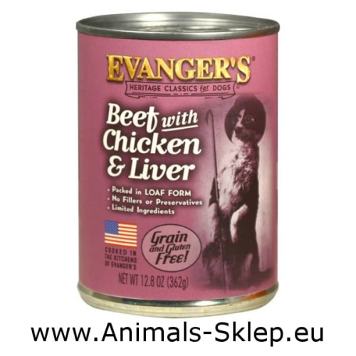 Evanger's Classic Beef Chicken Liver wołowina kurczak wątróbka 362g